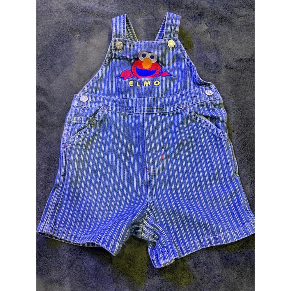 VTG 90s Sesame Street ELMO Denim Pinstripe Overalls Size 18M MINT CONDITION